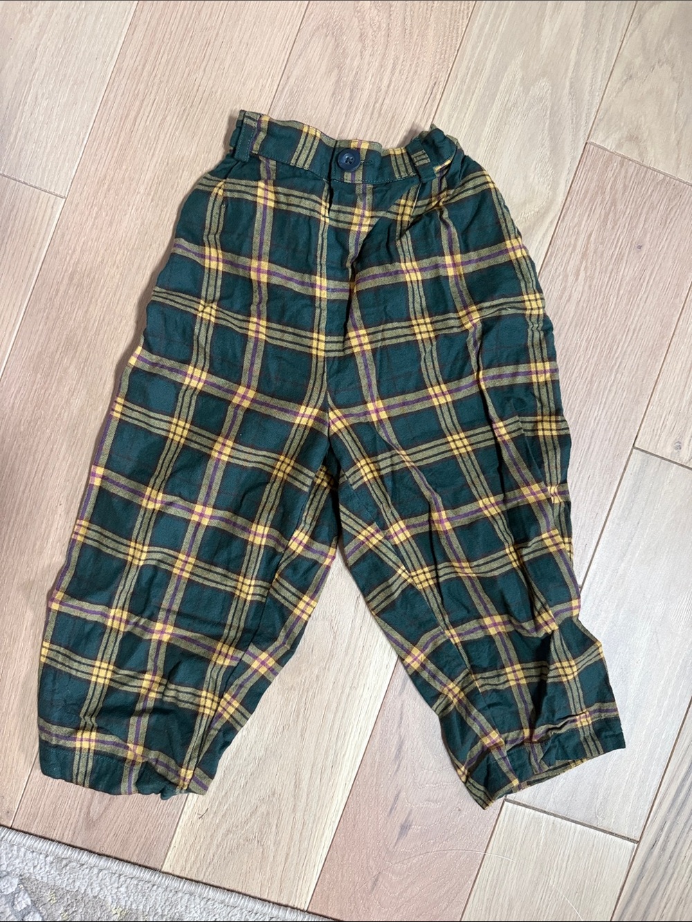 Green Plaid Elastic Waist Pants with Yellow Check